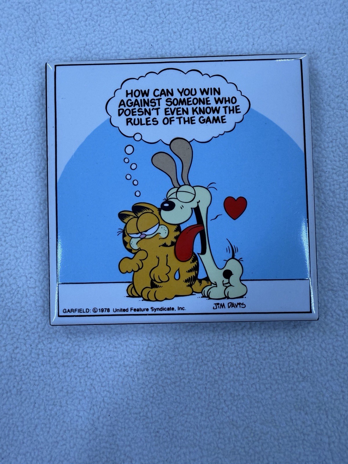 1978 Jim Davis Vintage Enesco Garfield Ceramic Plaque Tile Coaster w Stand Gift