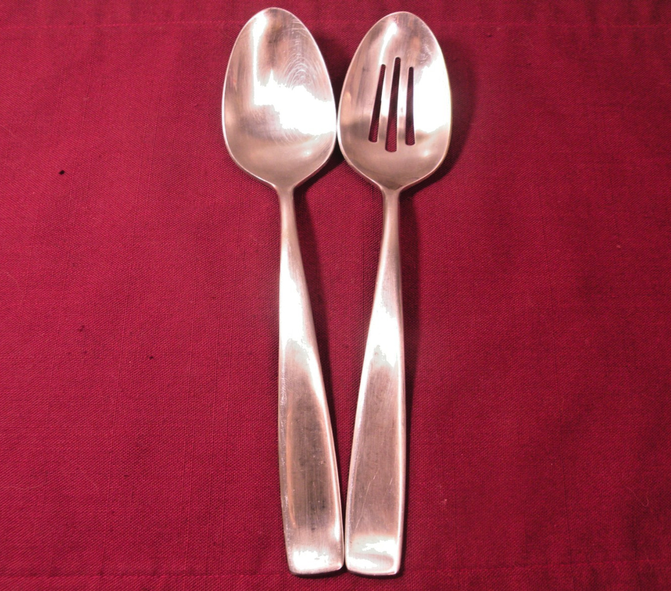 2 Serving Spoons Yamazaki Bolo Stainless Steel Flatware pierced & Solid Spoons