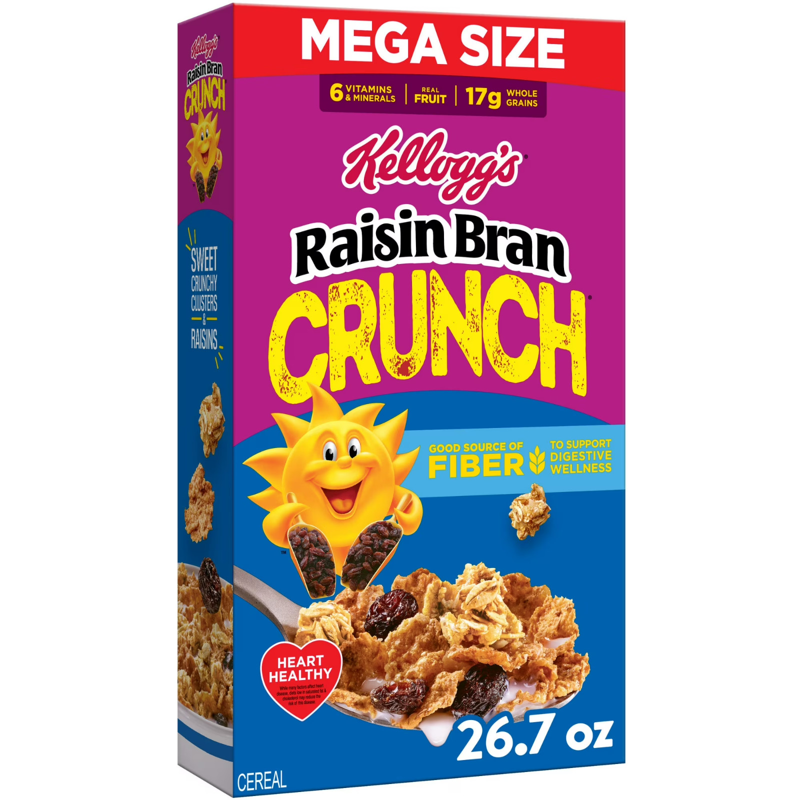 Kellogg's Raisin Bran Crunch Breakfast Cereal, Good Source of Fiber, Mega Size,