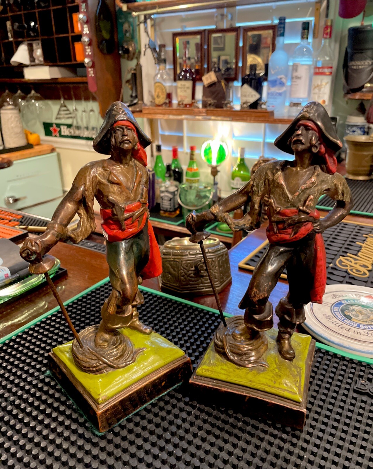 A Pair of Paul Herzel Pompeian Bronze Clad Pirates c.1922,Original Paint: ARRRGH