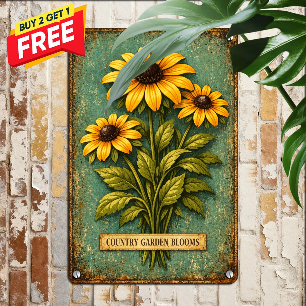 Rustic Turquoise Sunflower Metal Sign Farmhouse Flower Wall Art