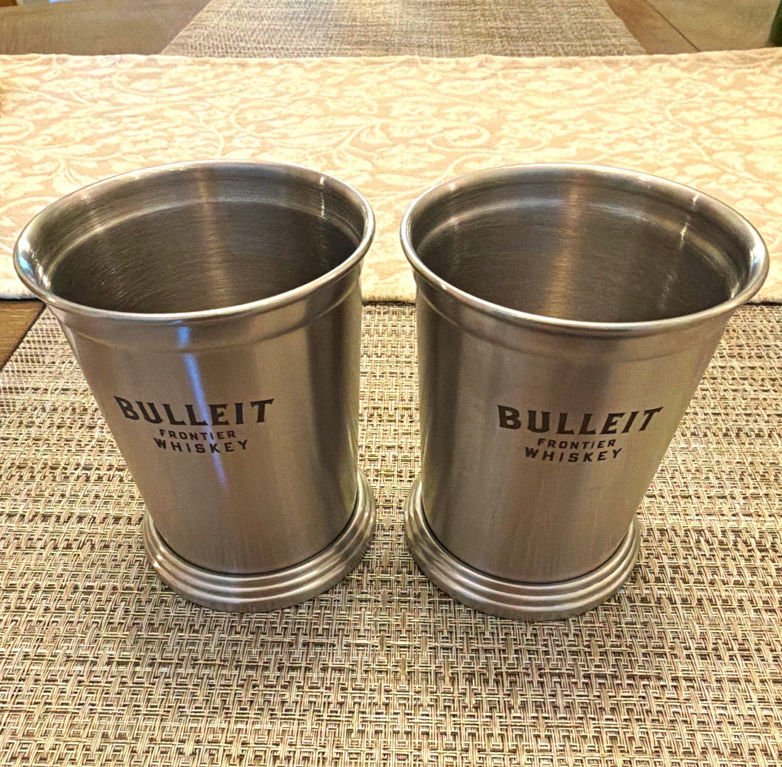 Bulleit Frontier Whiskey Silver Metal Cup Tumblers Set of 2 Distillery