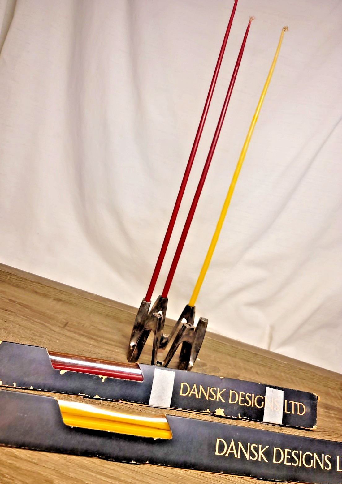 Dansk Design LTD Vintage Candle Holder w/ New Old Stock Red Yellow Candles