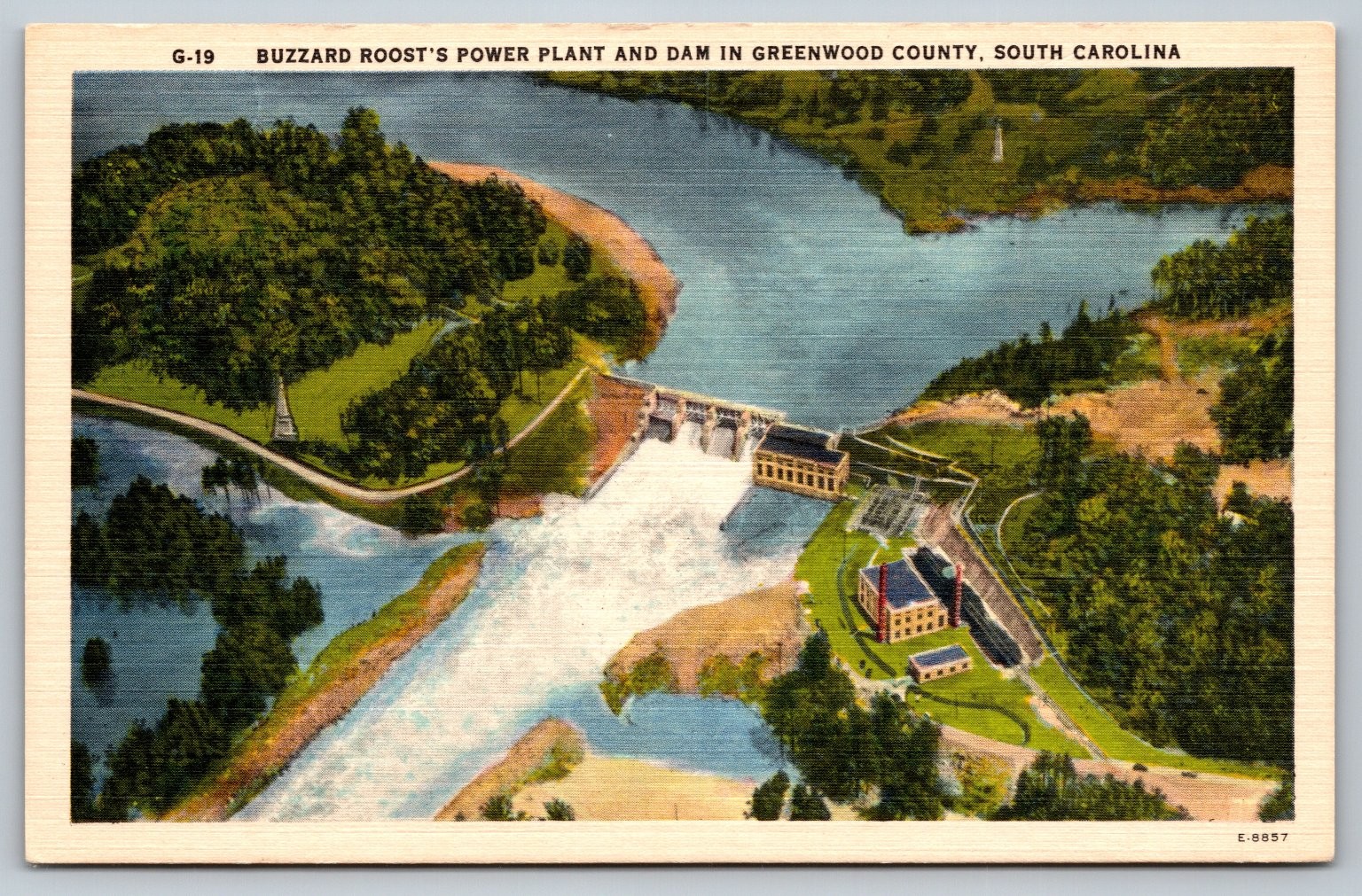 Buzzard Roost Power Plant Dam Saluda River SC Linen Postcard c1940s