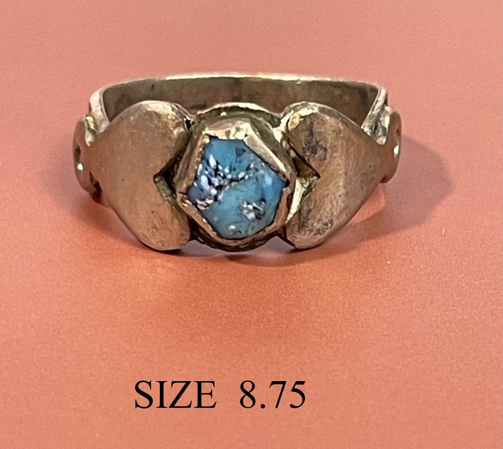 1920\'s / 1930\'s Navajo Hand Made Turquoise & Silver Antique Vintage Ring Sz 8.75