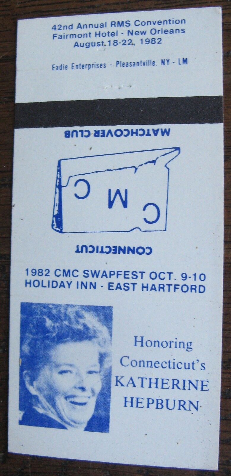 Connecticut's Katherine Hepburn 1982 CMC Swapfest Holiday Inn Matchcover