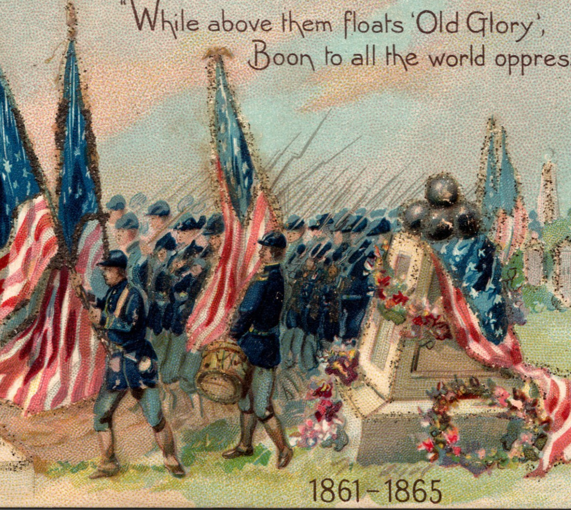 Vintage Postcard Civil War Gravesite Under Old Glory Tucks Decoration Day