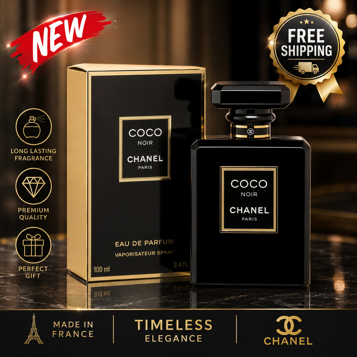 Coco Noir Eau de Parfum for Women 100ml / 3.4oz New