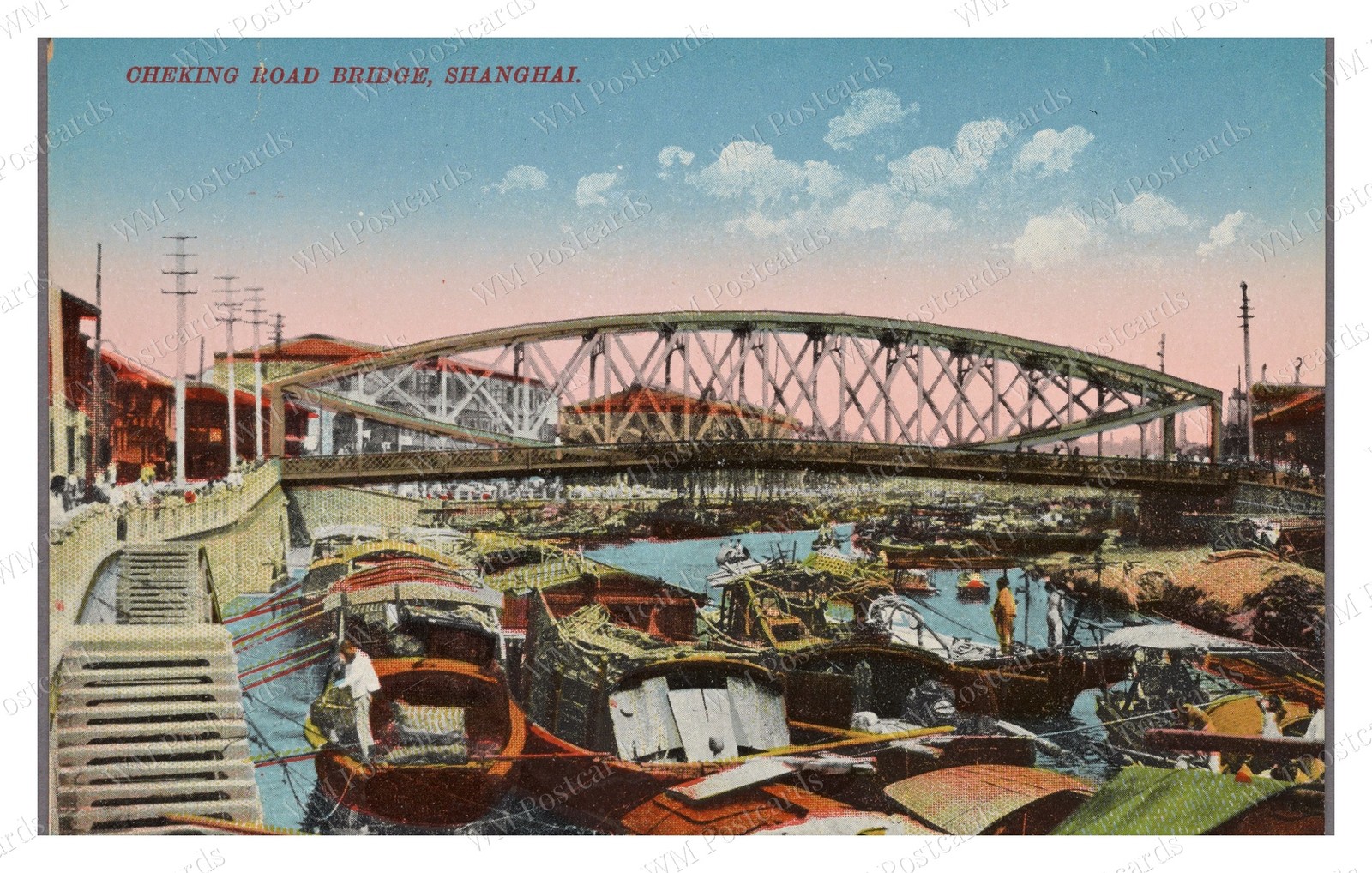 Shanghai China circa 1910s Cheking Road Bridge Boats Standard Postcard