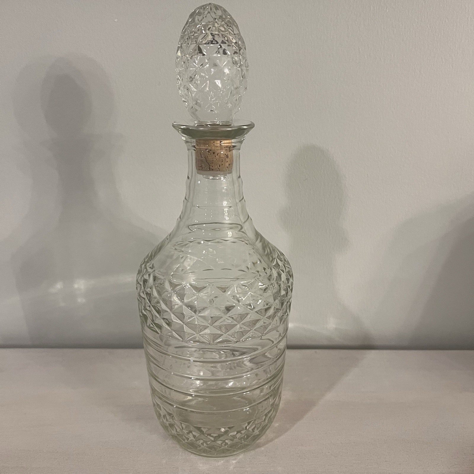 Vintage Pressed Glass Liquor Decanter With Original Faceted Egg Shaped Stopper