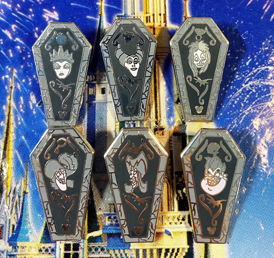 ⚰️ 2012 DLR Disney Villains Coffins 6 Pin Set Hidden Mickey Series Coffin Pins