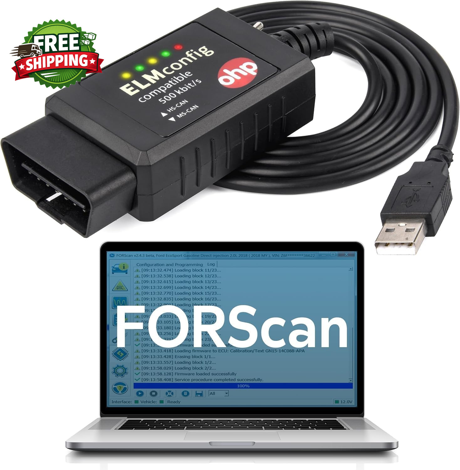 Forscan ELM327 OBD2 to USB Diagnostic Scan Tool for Ford MS-CAN/HS CAN
