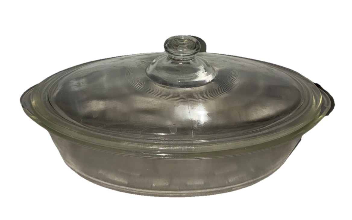 Vintage Glasbake Oval Casserole Clear Glass Lid 1 qt J235 *flaw