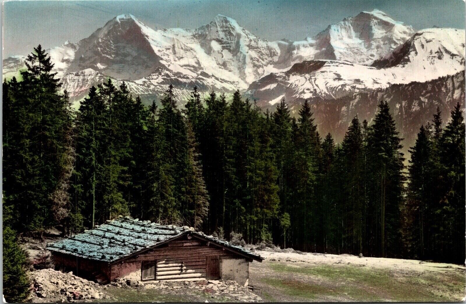 Beatengerg Eiger Monch Jungfrau Snowcapped Mountians Postcard UNP WOB Note VTG