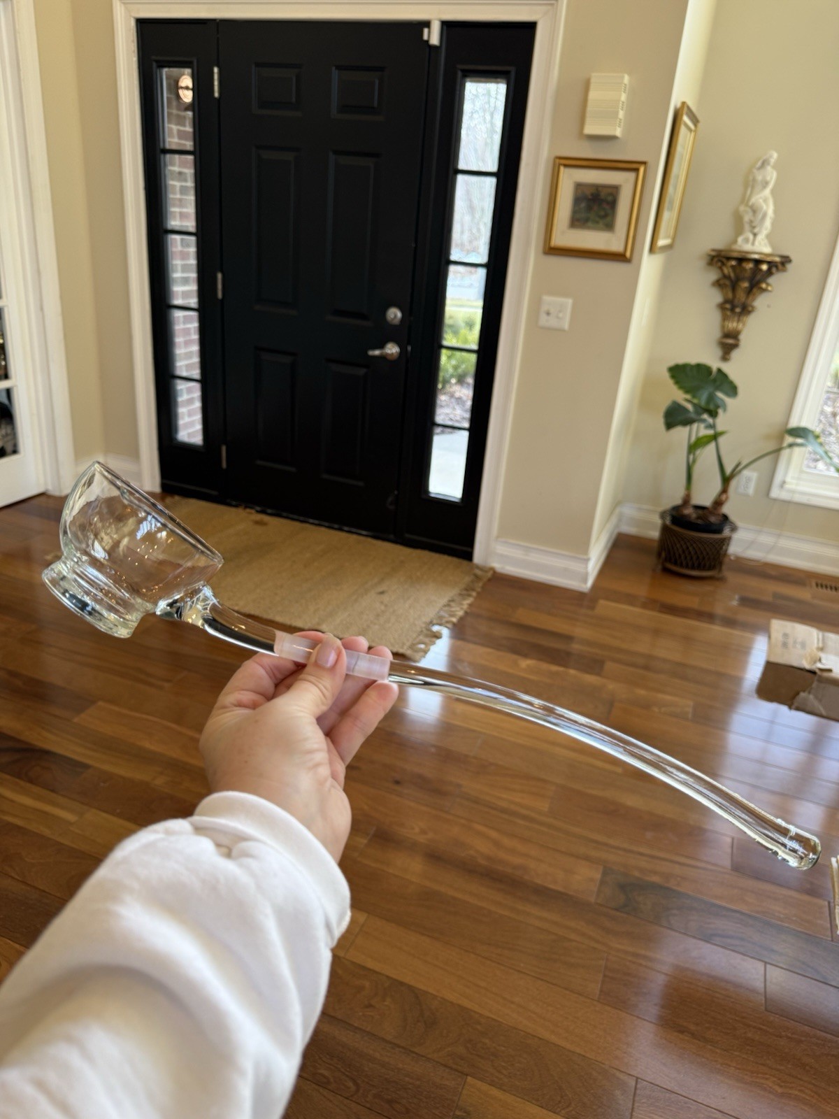 Antique Vintage Clear Glass Punch Ladle Single Side 17 1/2” 