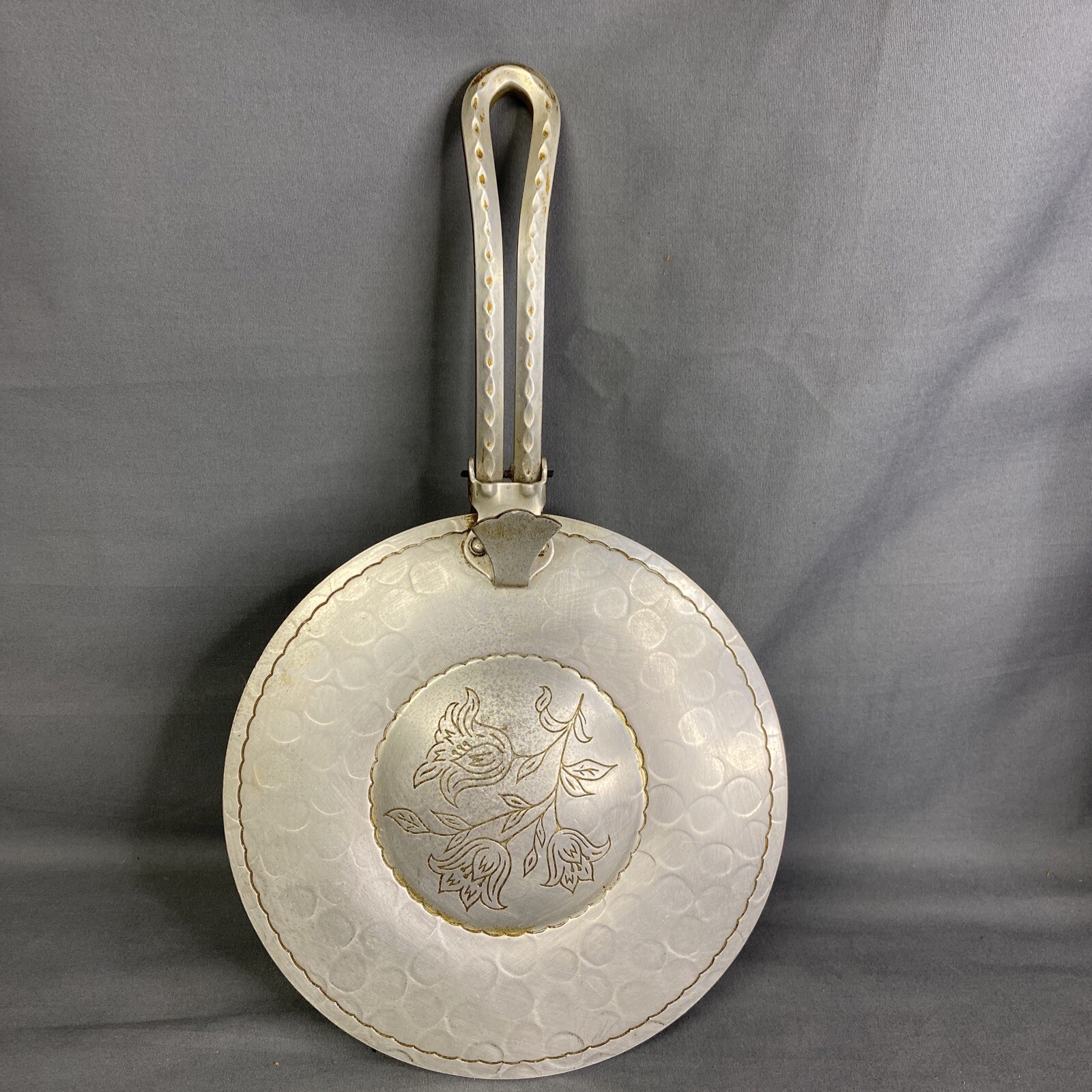 Vintage Hammercraft Hand Hammered Aluminum Silent Butler Tray With Flower Design