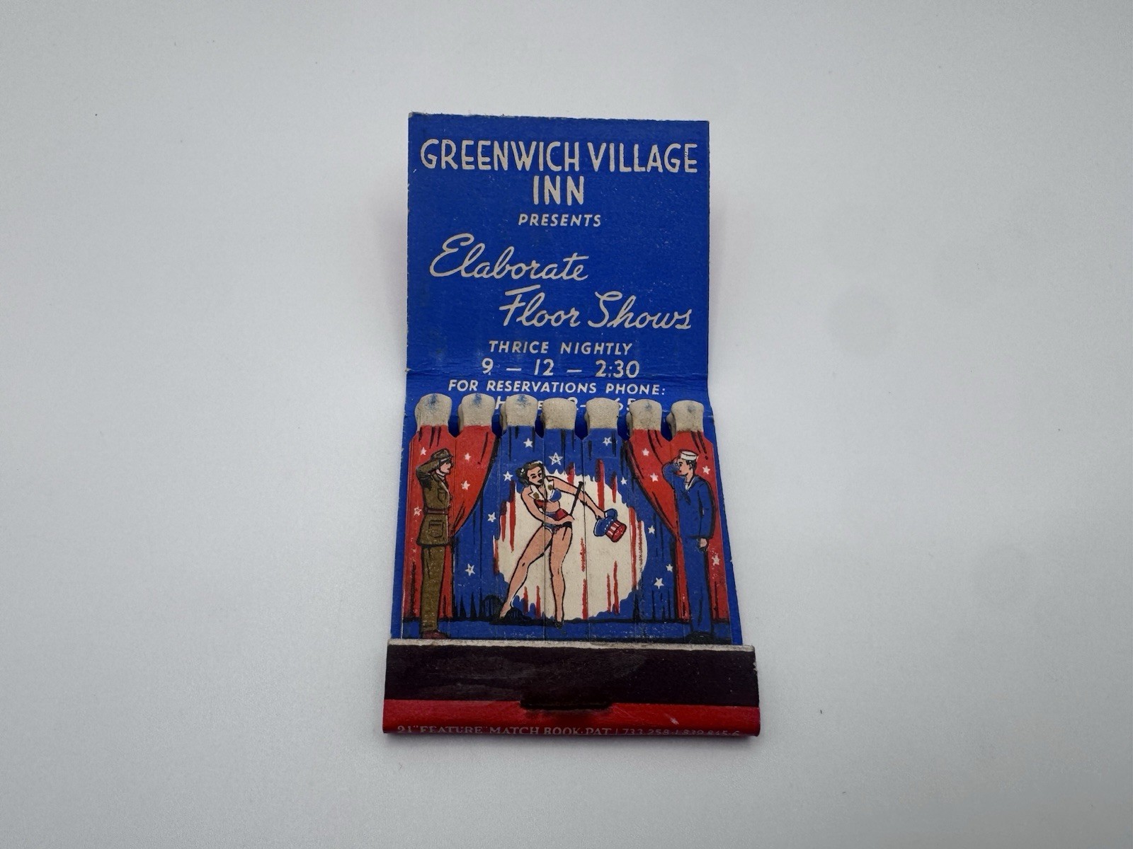 Greenwich Village Inn NYC Lion Feature Matchbook 1940s WWII Era Pinup Army Navy