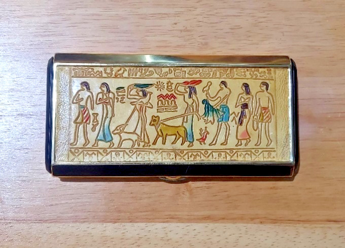 Vintage Pink Lady Cosmetic Mirrored Compact Egyptian Theme w/Accessories