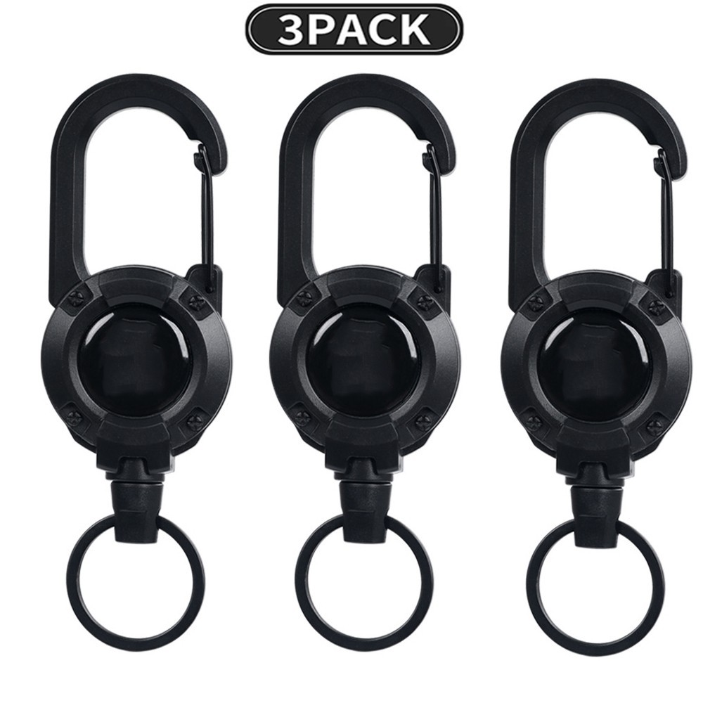 3 PCS Heavy Duty Retractable Badge Reel Carabiner Keychain ID Card Holder
