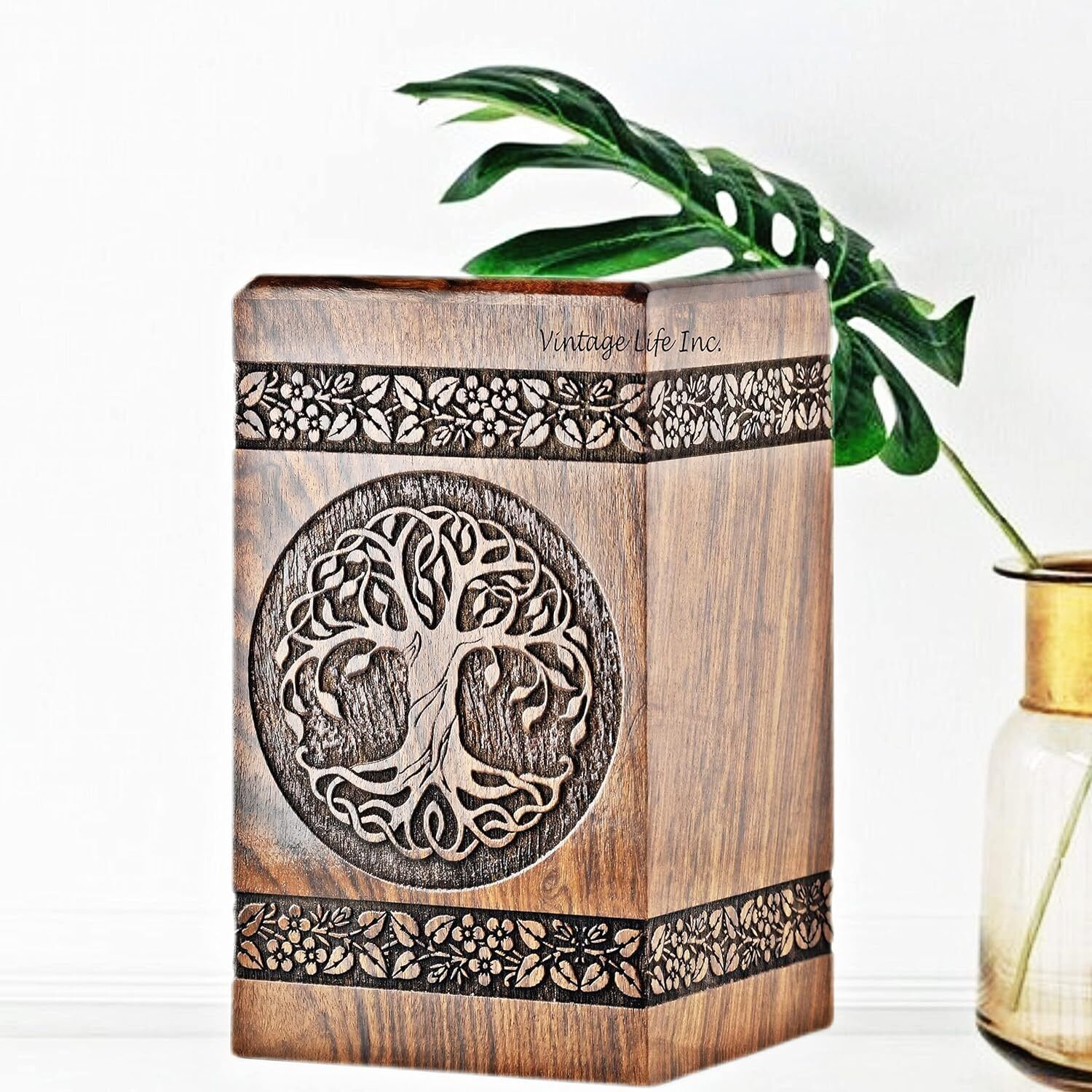 Biodegradable Hand carved Wooden Cremation Urns for Human Ashes Adults & Pets.