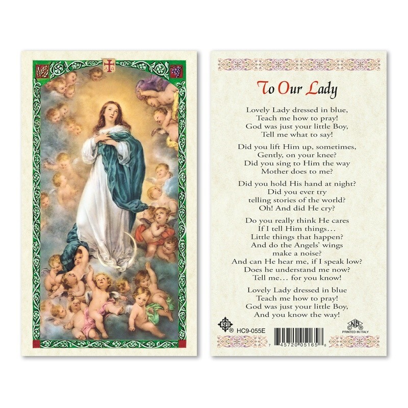Immaculate Conception Lovely Lady Dressed in blue Laminated prayer card