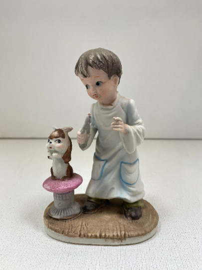 UCGC Porcelain Boy & Dog Figurine - Vintage Bedtime Scene