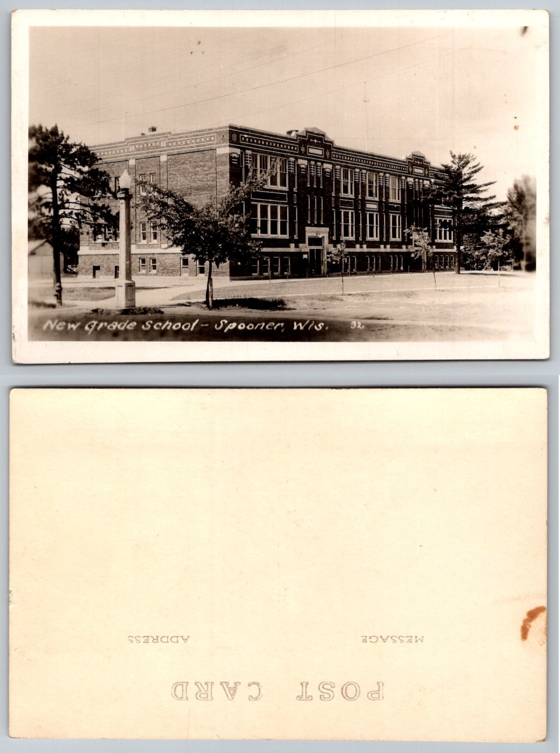 RPPC New Grade School Spooner Wisconsin Vintage Real Photo Postcard