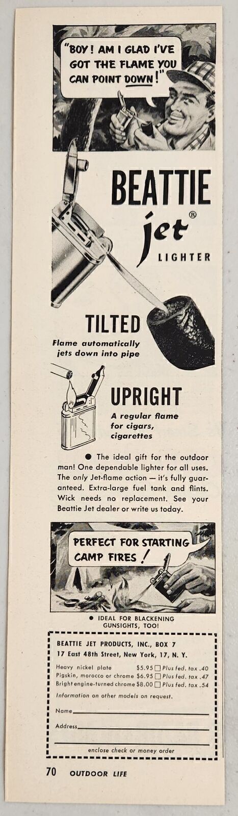 1952 Magazine Print Ad Beattie Jet Lighters Happy Man Smokes Pipe New York,NY