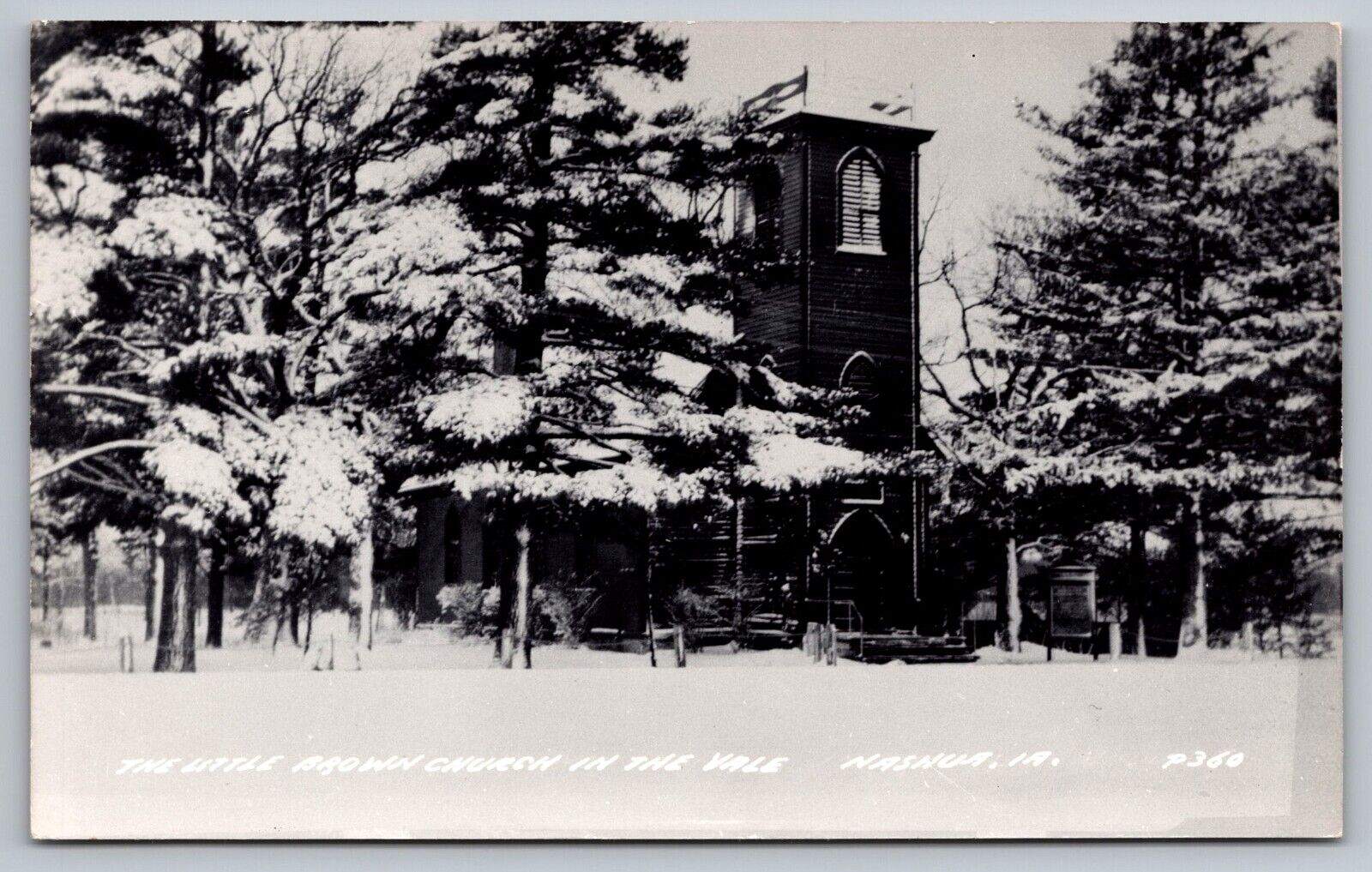 The Little Brown Church in the Vale Nashua Iowa-Rare Snow View-Vtg RPPC Postcard
