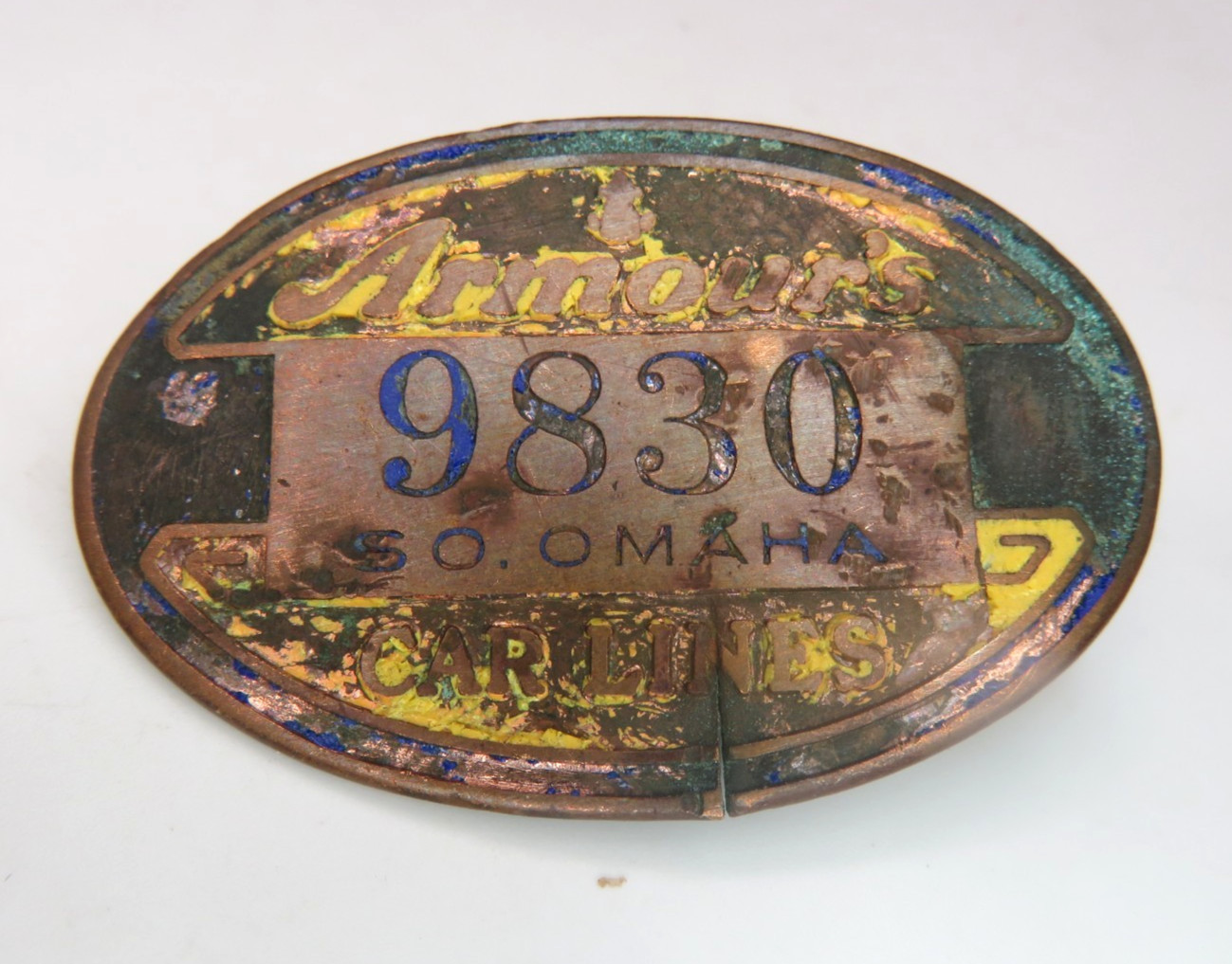 Vintage Armour\'s Train Car Lines Copper Employee Badge Pin So. Omaha