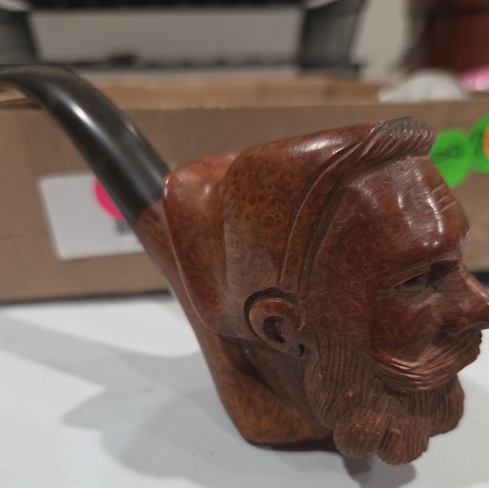 Vintage Real Briar Made In France Hand Carved Man Head Tobacco Smoking Pipe