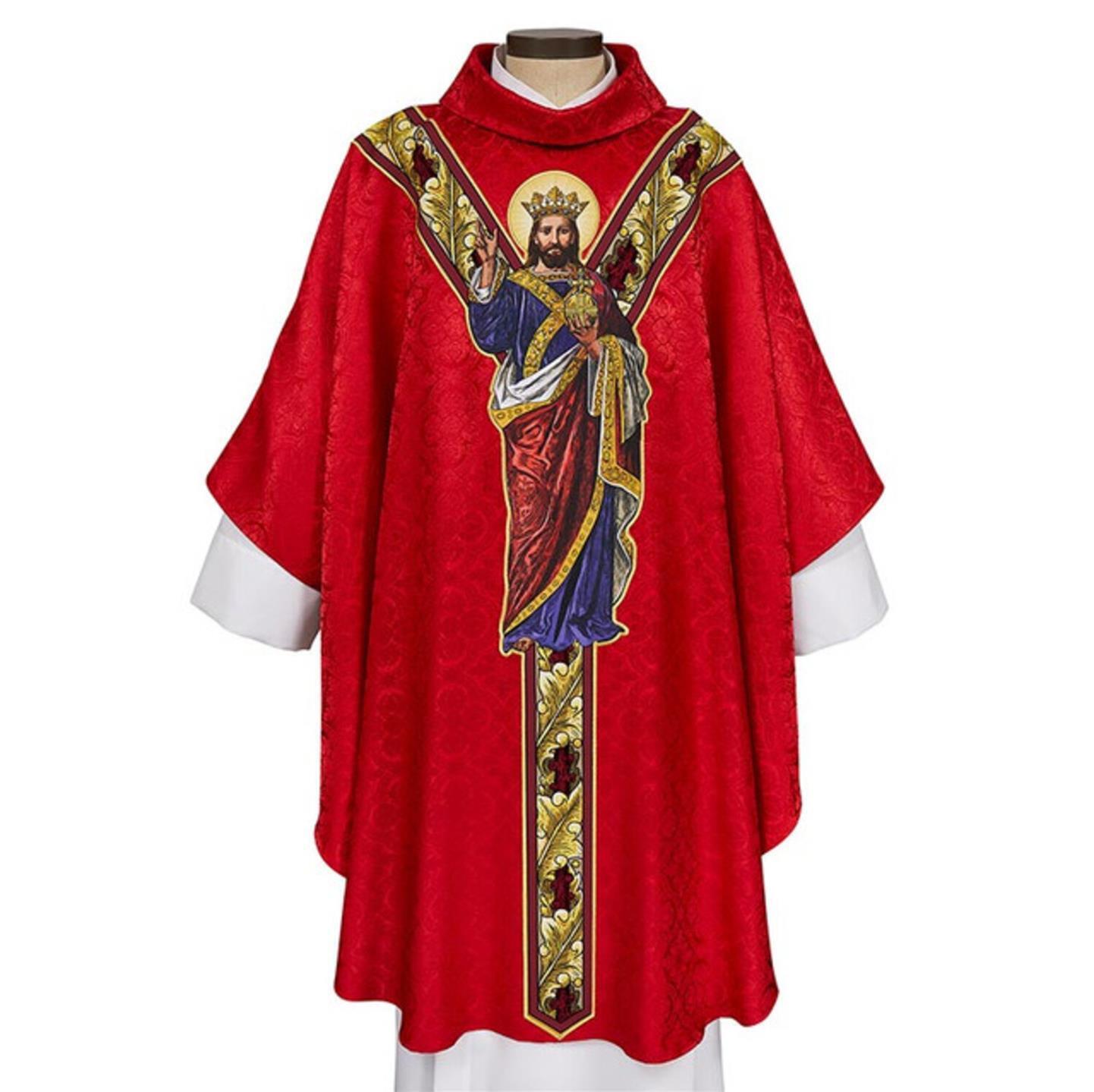 Christ the King Jacquard RED Chasuble Polyester Embroidery Size:51 x 59\