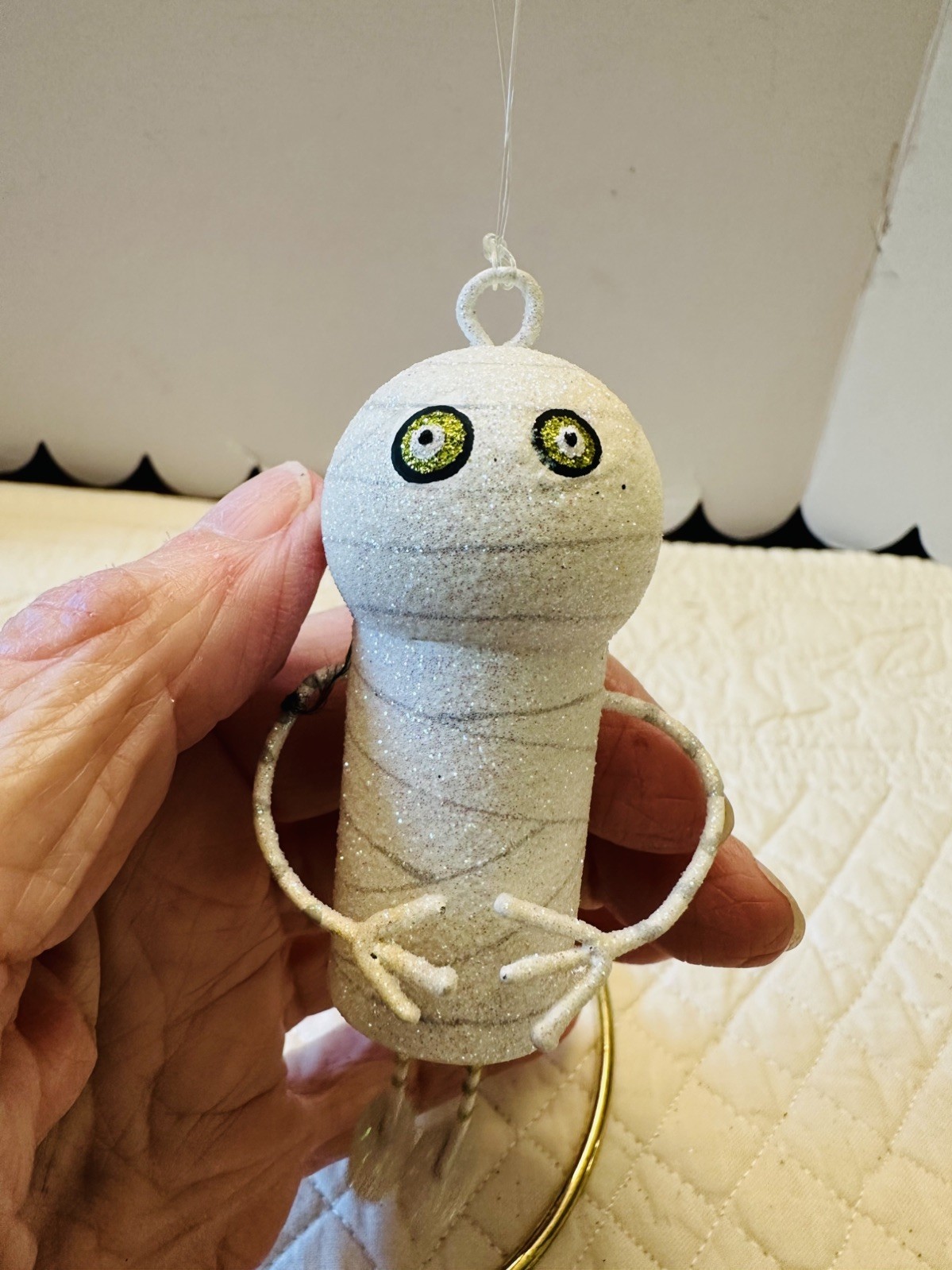 Pier 1  Vintage Halloween Mummy Ornament glitter Fun Pier One Rare HTF