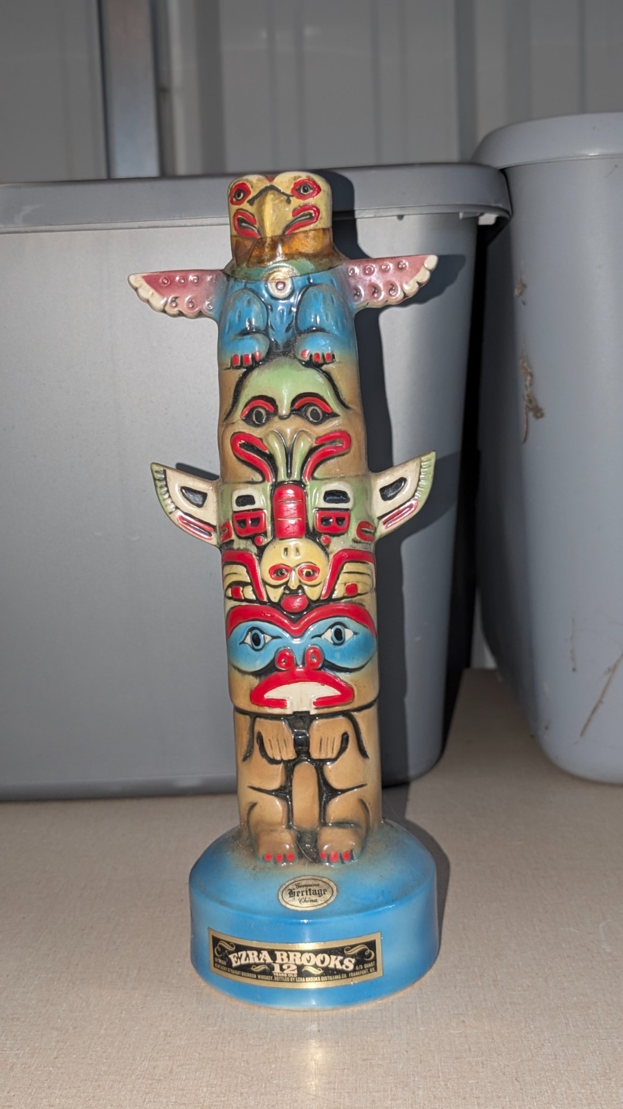Vintage Ezra Brooks 1972 Totem Whiskey Decanter Full Bottle
