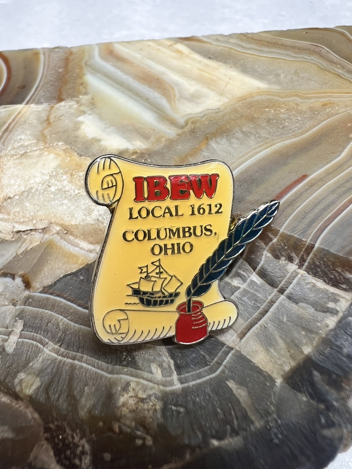 Vintage IBEW Local 1612 Enamel Pin Columbus Ohio Scroll Pen & Ink Well