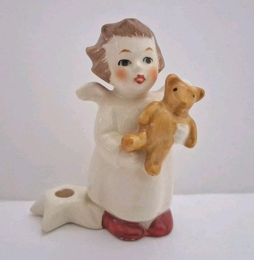 Vintage Goebel Angel Holding A Teddy Bear Figurine - Candle Holder