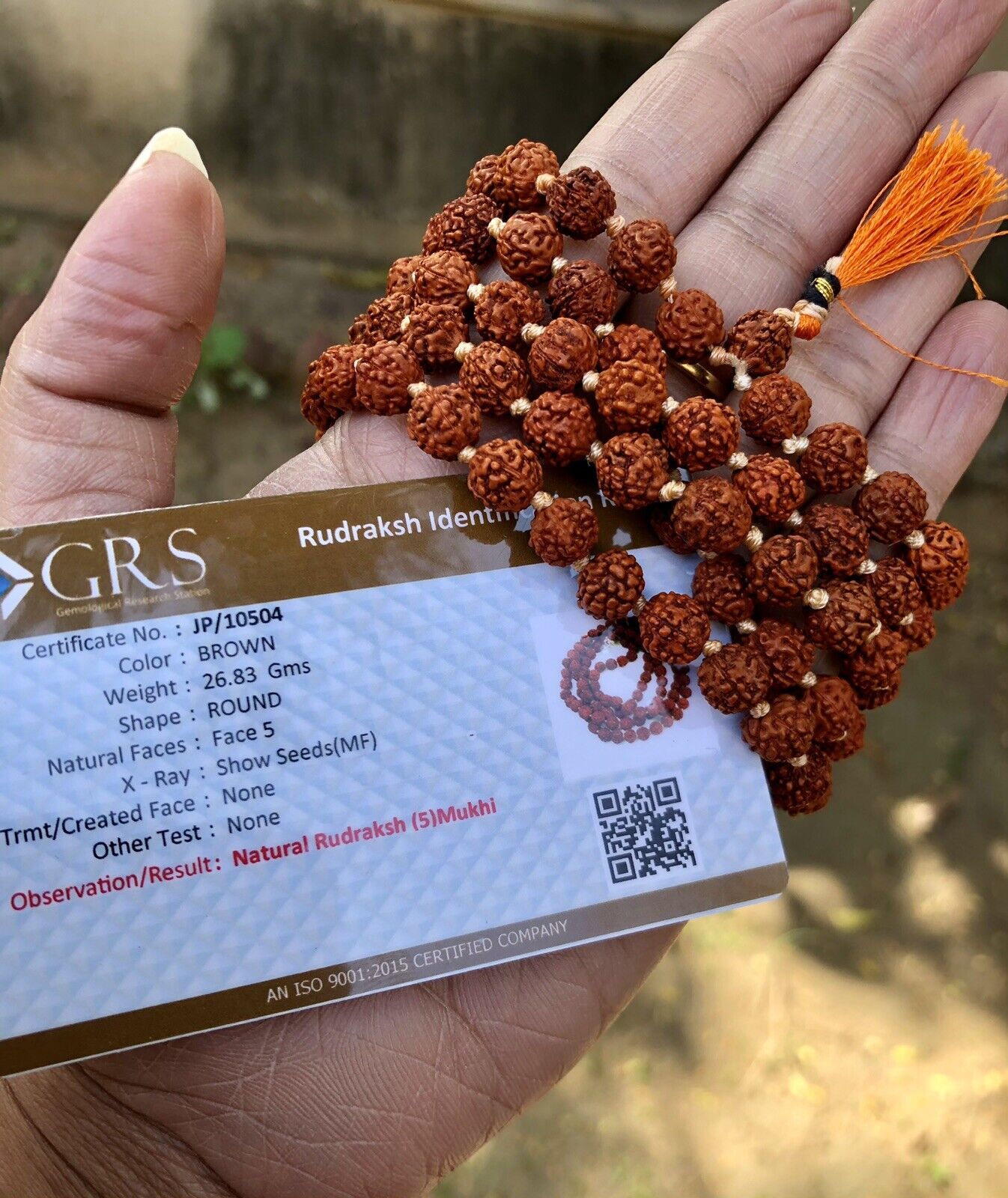 LAB CERTIFIED 5 Mukhi RUDRAKSHA Rudraksh Mala ROSARY 108+1 Bead Prayer Beads