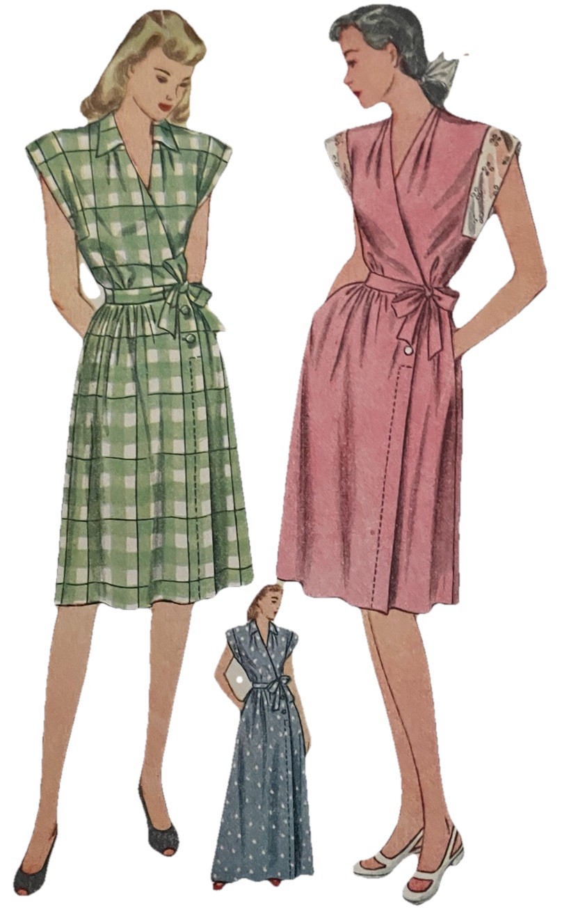 1940s WWII Era Surplice Soft Gathers Wrap Dress House Coat Simplicity 1593 B 32