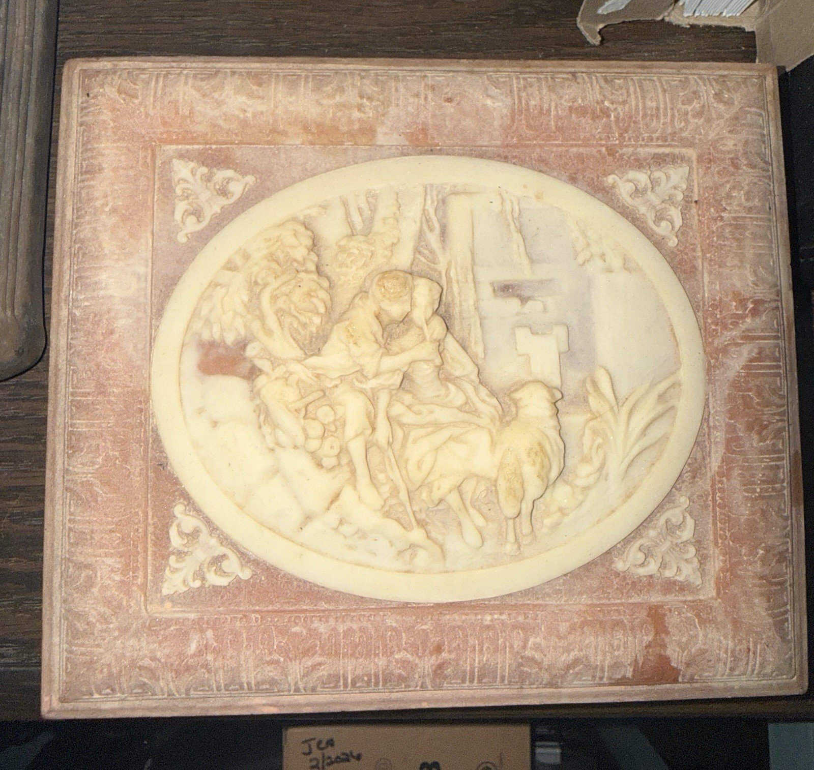 Vintage Genuine Incolay Jewelry Box, Handcarved “Victorian/Classical Courting”