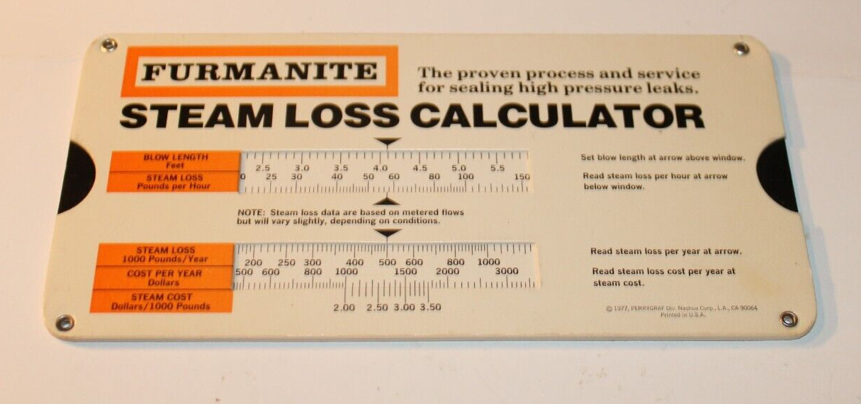 Vintage Furmanite Steam Loss Calculator Slide Chart
