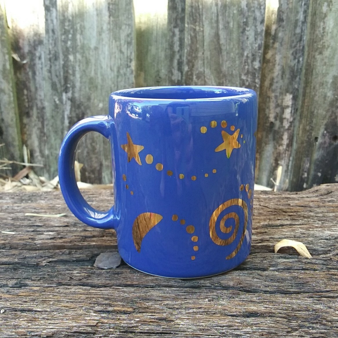 Waechtersbach Spain Mug 4” Blue With Gold Moon Shooting Stars Swirl Dots
