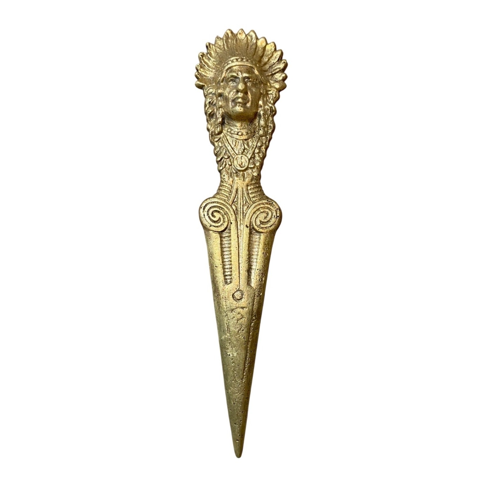 Vintage Brass Native American Chief Head Letter Opener Desk Accessory 9.5 Inch Vintage Brass Native American Chief Head Letter Opener Desk Accessory 9.5 Inch