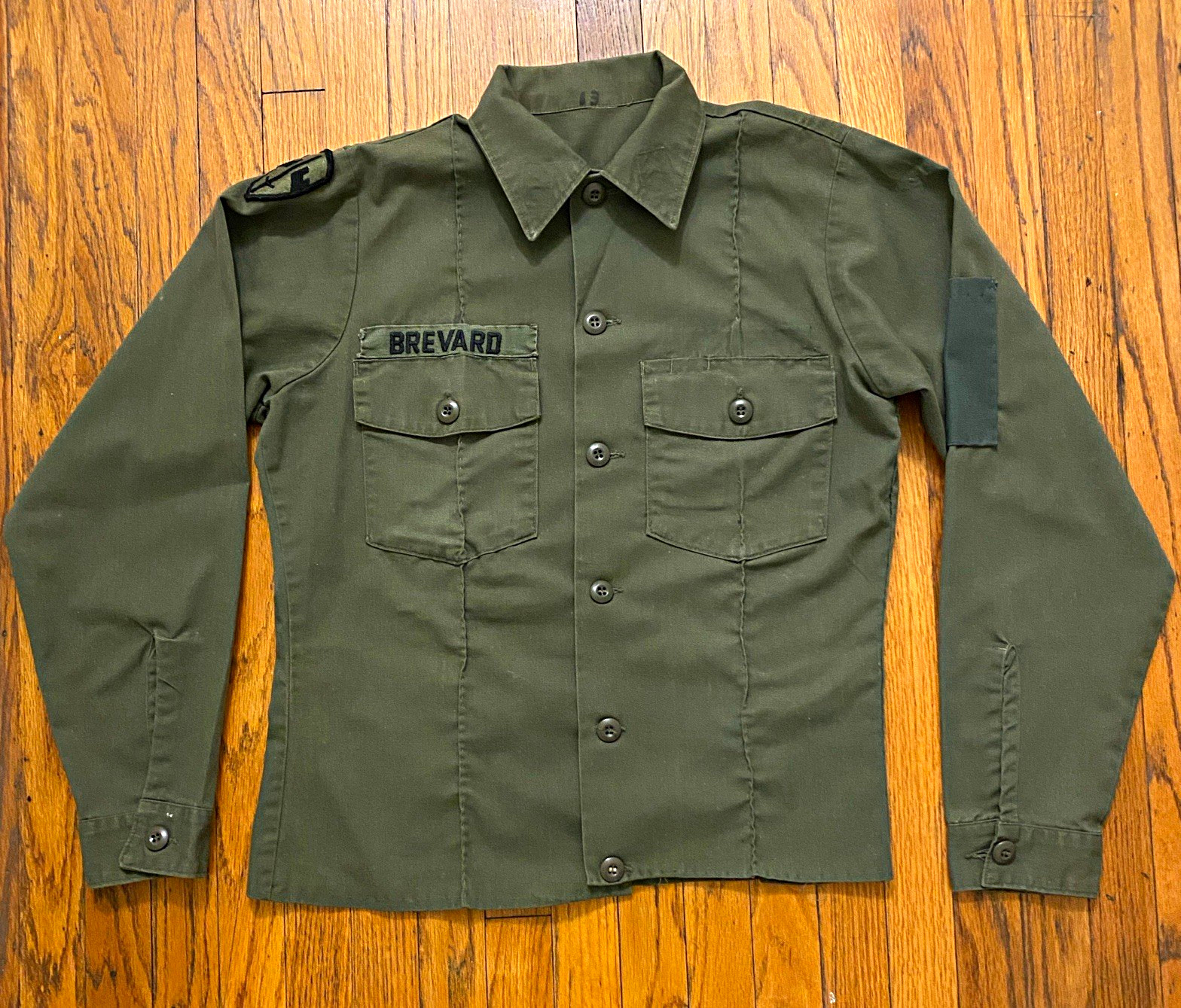 Custom Handcrafted Vintage Military Olive Green Cropped Shirt 