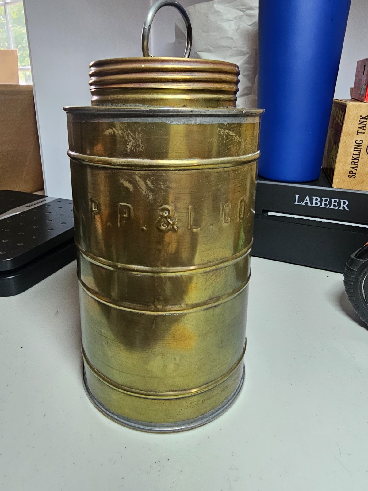 Vintage Brass PP&L Co. Carbide Can