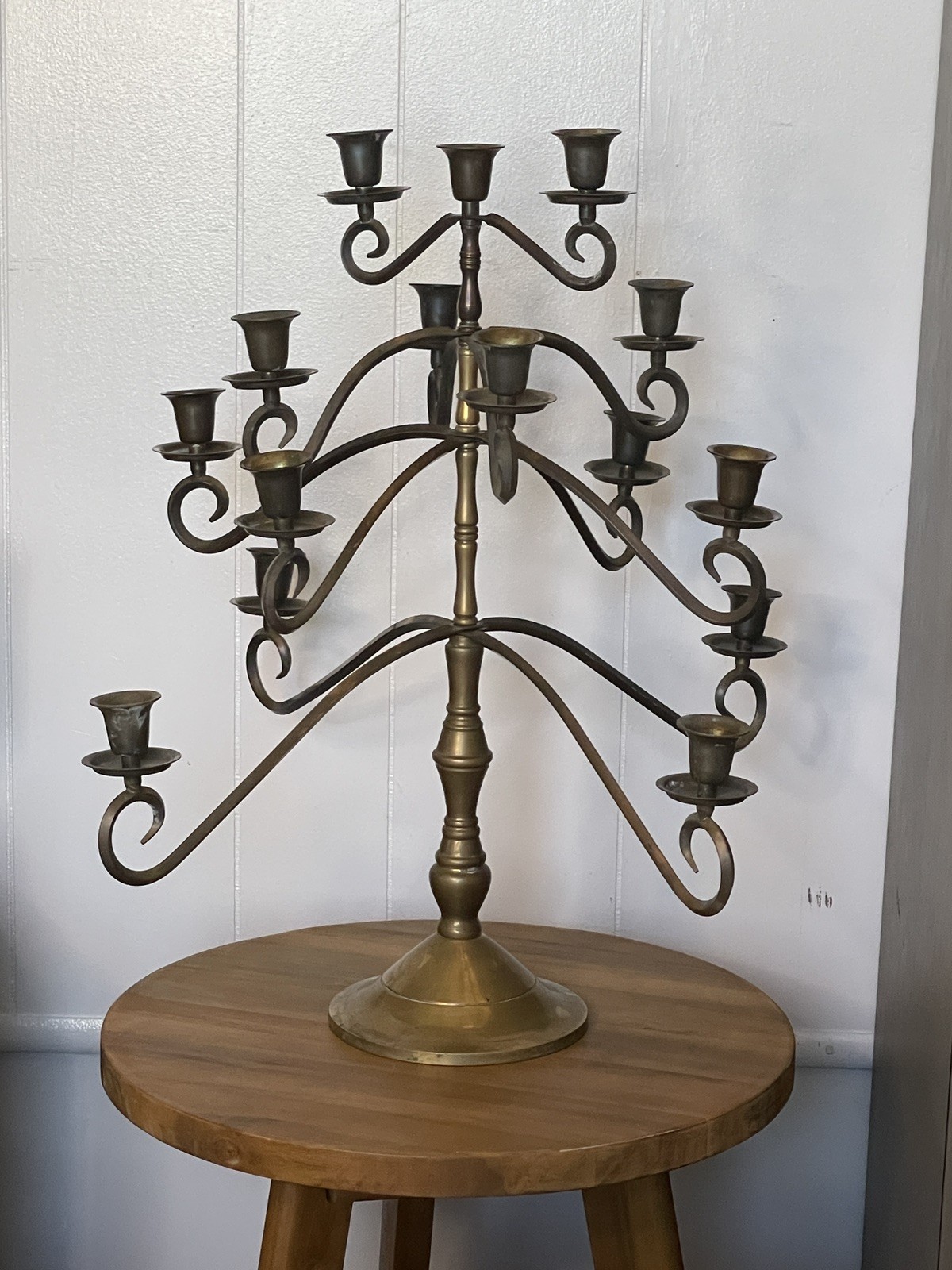 Vintage tall solid Brass Candelabra With 17 Lights Candles  20” tall x 20” wide 
