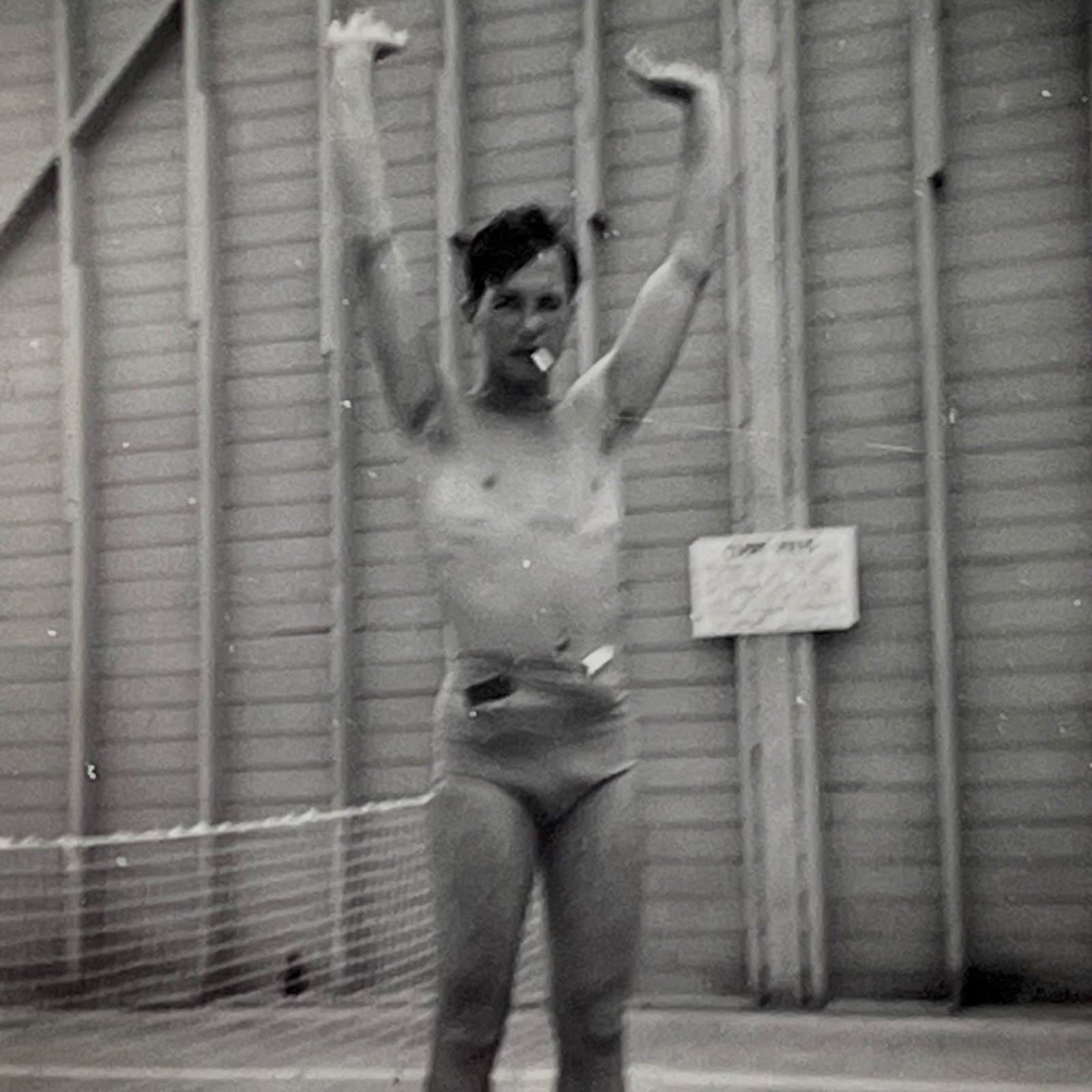 1940s Shirtless Handsome Man Tight Swim Trunks Gay Interest Vtg Snapshot Photo