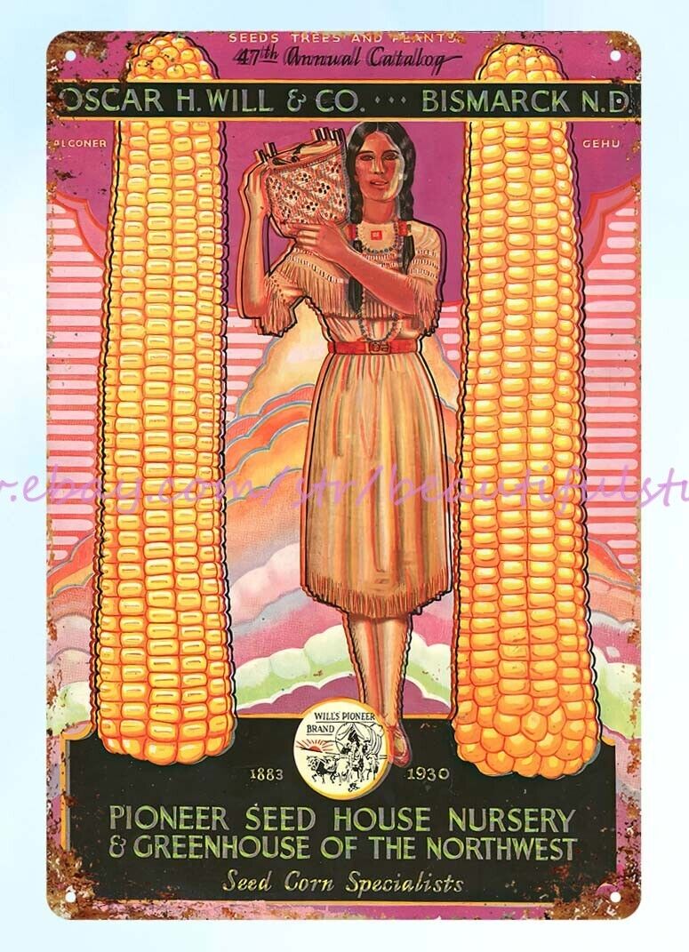 1930 seed corn Pioneer Seedhouse tin sign Nursery Greenhouses Northwest Oscar H.