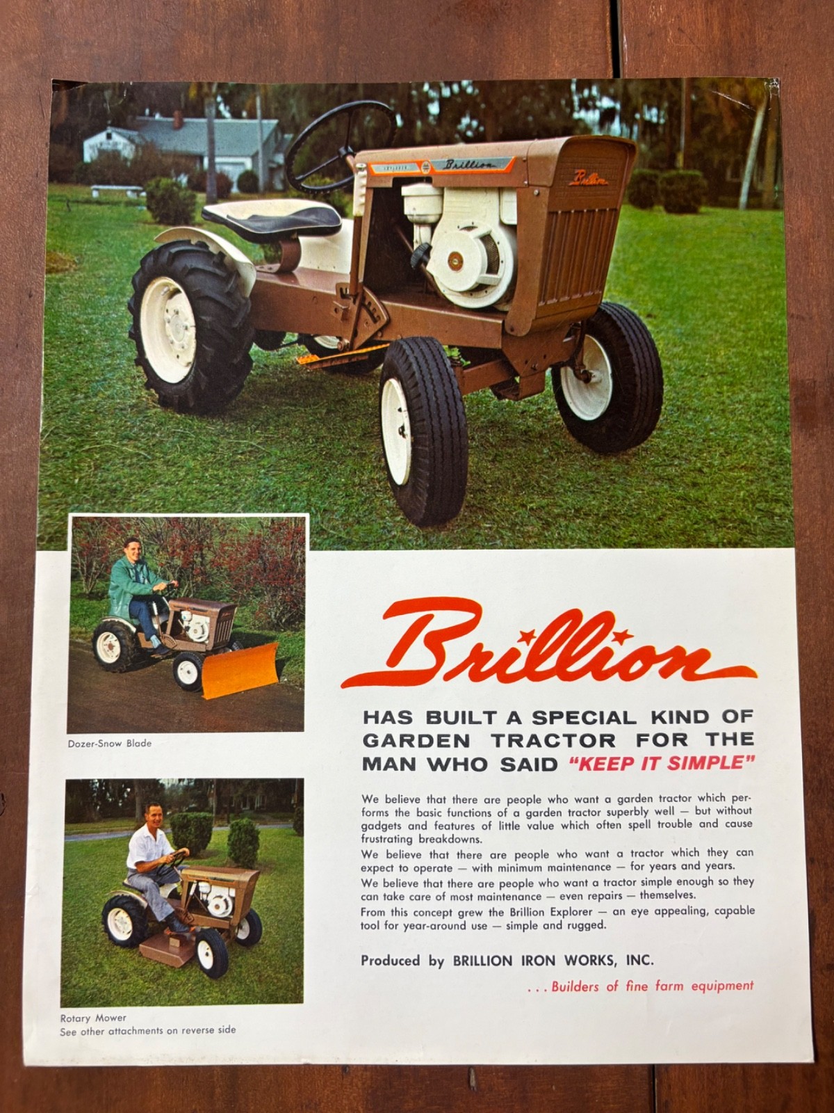 Vintage Brillion Garden Tractor Single Page Brochure Brillion Wisconsin 