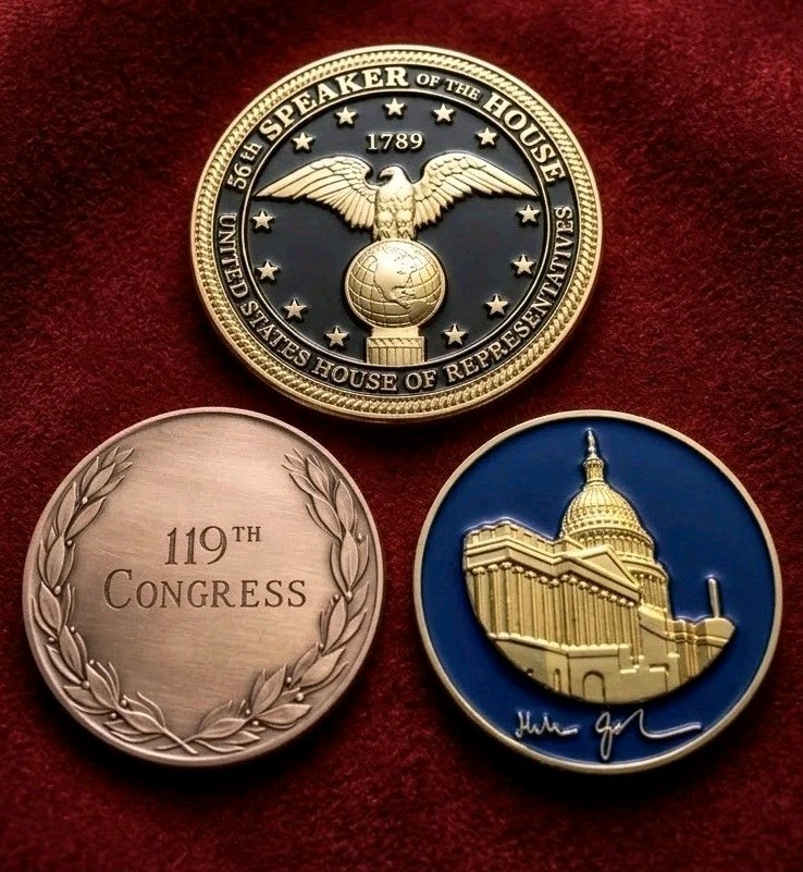 Rare Authentic 119th Congress Speaker Mike Johnson & Jeffries Challenge Coin Set