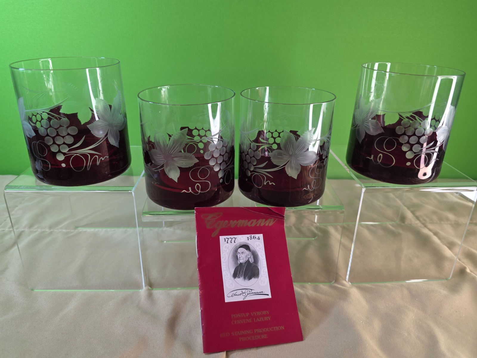 Egermann Bohemian Czech Crystal Cranberry Red Whiskey Rocks Glasses Set of 4